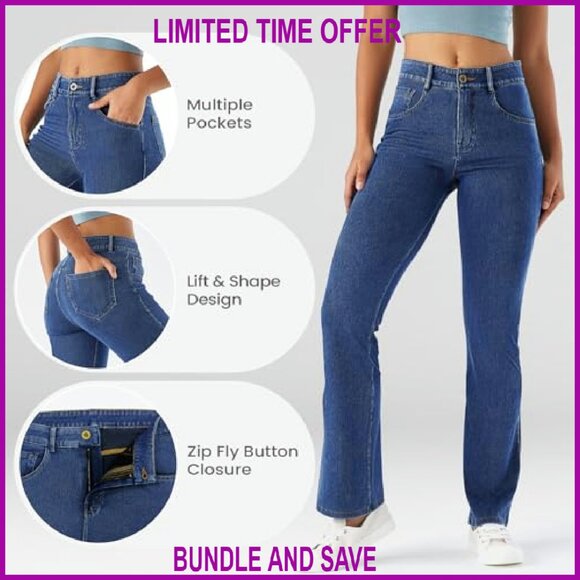 High Waisted Bootcut Jeans, Soft Stretch Fabric, Straight Leg Fit - Picture 4 of 8